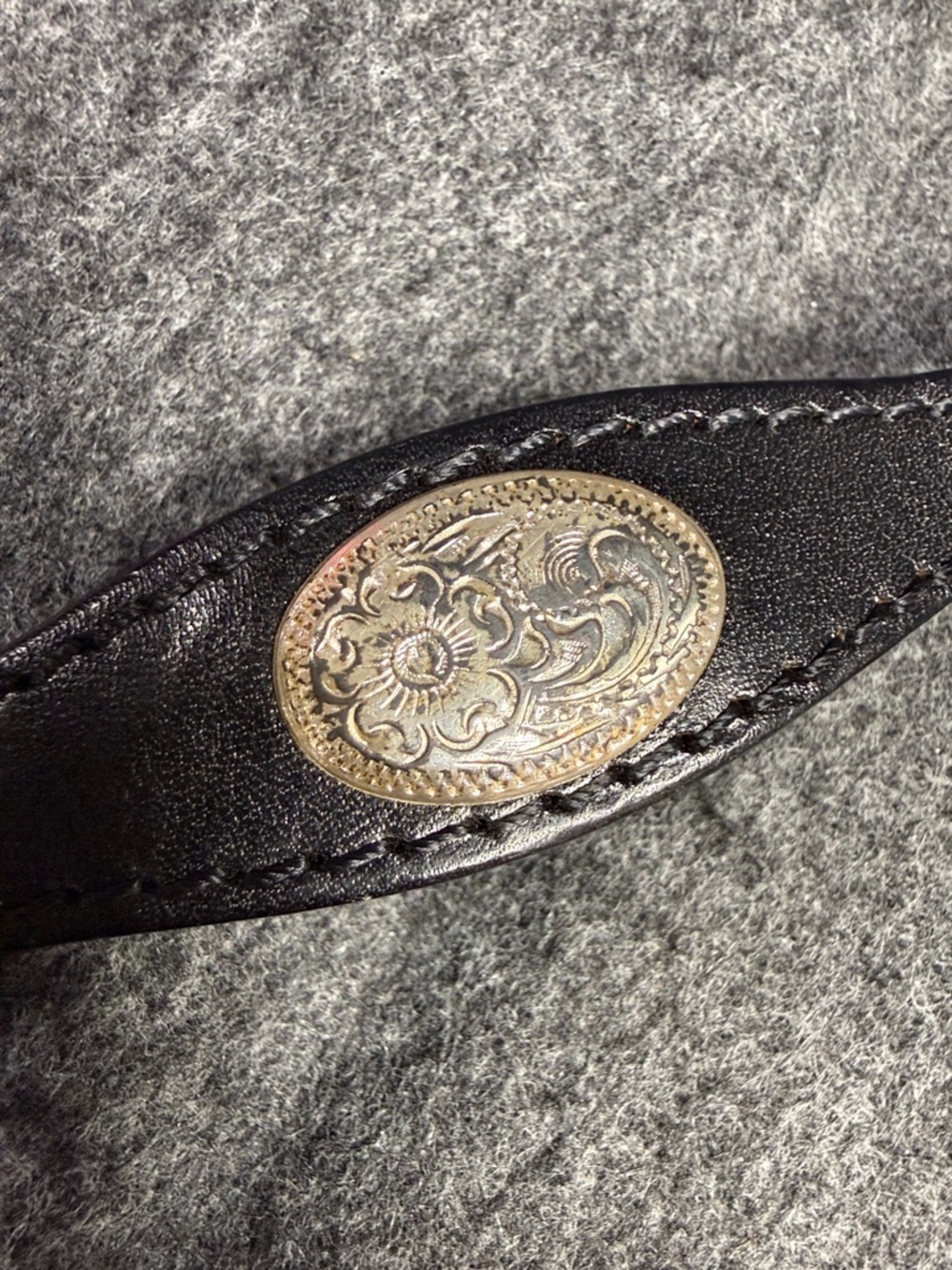Black Western Leather Belt with Silver-Tone Buckle - Picture 3 of 7
